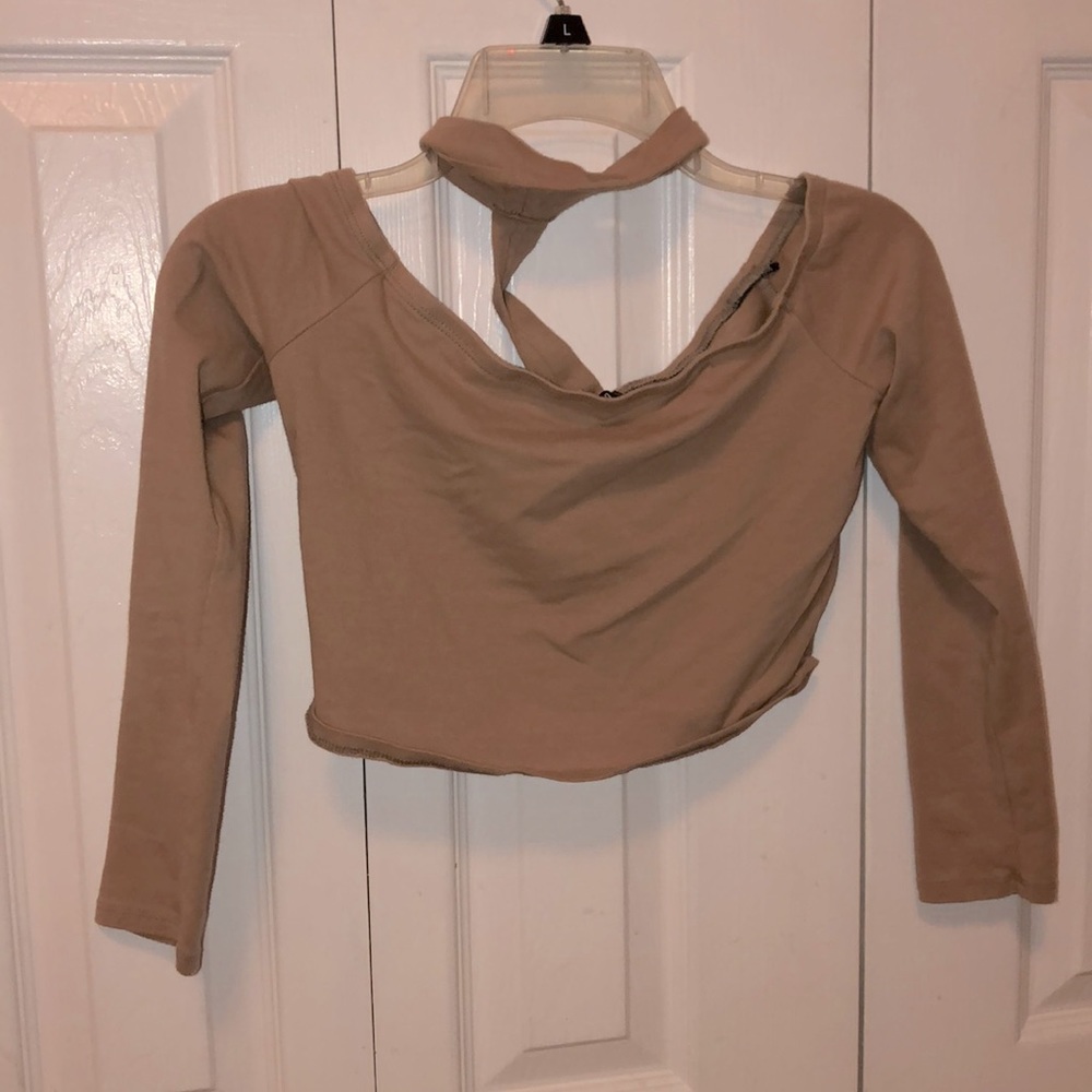 tan off the shoulder crop top